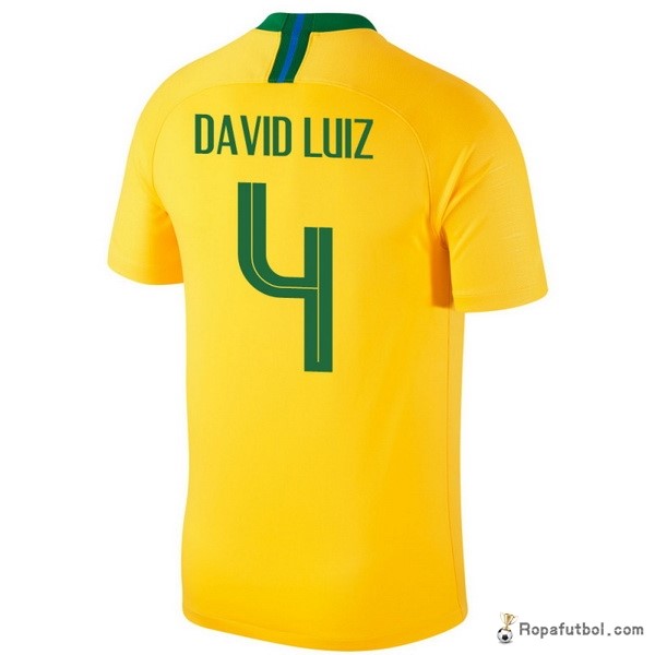 Camiseta Brasil Replica Primera Ropa David Luiz 2018 Amarillo